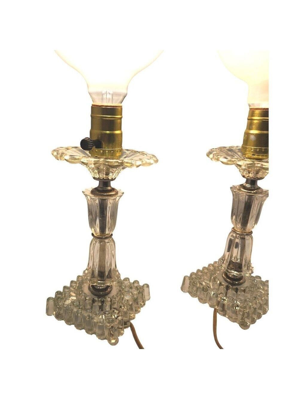 Two Glass Table Lamps with Brass Fixtures Decorative Lighting for Bedside or Liv - Picture 7 of 14